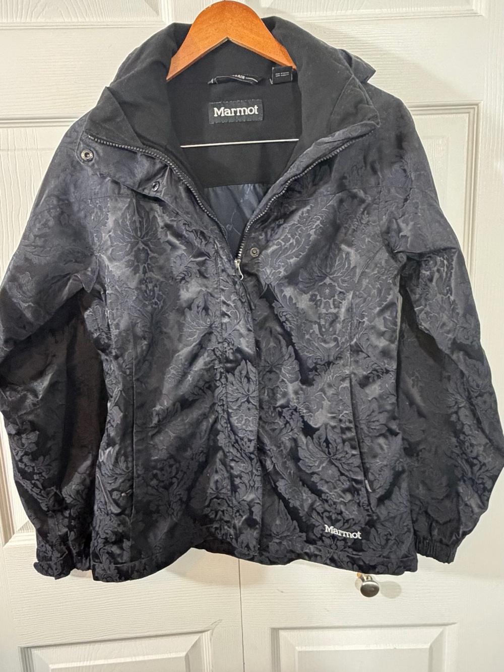 Marmot Womens Medium Black Floral Hooded Ski Snow Jacket chic girly